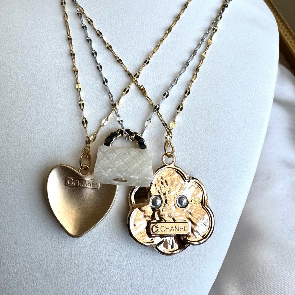 Upcycled Gold Heart Pendant Necklace Stamped - Picture 2 of 3